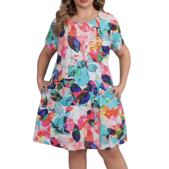 2/$30 Women's PLUS SIZE Rainbow Abstract Print Summer Tunic Dress - Picture 2 of 8